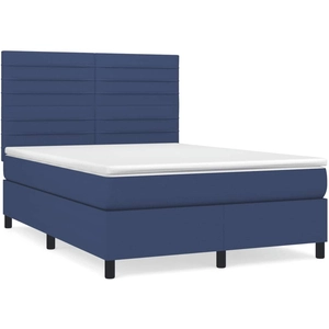 vidaXL Sommier à lattes de lit avec matelas Bleu 140x200 cm Tissu pas cher