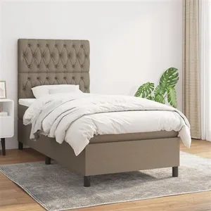 vidaXL Sommier à lattes de lit avec matelas Taupe 100x200 cm Tissu pas cher