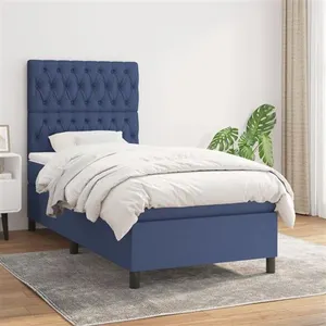 vidaXL Sommier à lattes de lit avec matelas Bleu 90x190 cm Tissu pas cher
