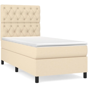 vidaXL Sommier à lattes de lit avec matelas Crème 90x200 cm Tissu pas cher