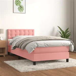 vidaXL Sommier à lattes de lit avec matelas Rose 100x200 cm Velours pas cher