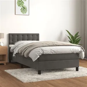vidaXL Sommier à lattes de lit et matelas Gris foncé 90x200 cm Velours pas cher