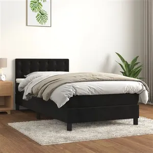 vidaXL Sommier à lattes de lit avec matelas Noir 90x200 cm Velours pas cher