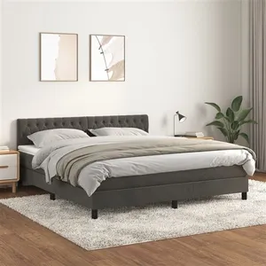 vidaXL Sommier à lattes de lit et matelas Gris foncé 180x200cm Velours pas cher