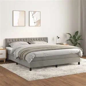 vidaXL Sommier à lattes de lit et matelas Gris clair 180x200cm Velours pas cher