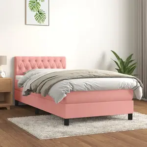 vidaXL Sommier à lattes de lit avec matelas Rose 90x190 cm Velours pas cher