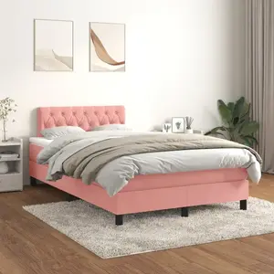vidaXL Sommier à lattes de lit avec matelas Rose 120x200 cm Velours pas cher