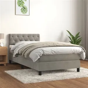 vidaXL Sommier à lattes de lit et matelas Gris clair 80x200 cm Velours pas cher