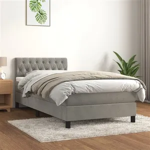 vidaXL Sommier à lattes de lit et matelas Gris clair 90x190 cm Velours pas cher