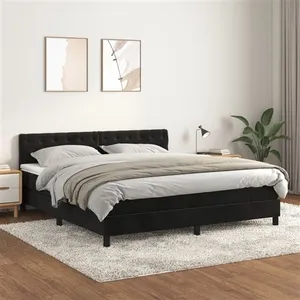 vidaXL Sommier à lattes de lit et matelas Noir 160x200 cm Velours pas cher