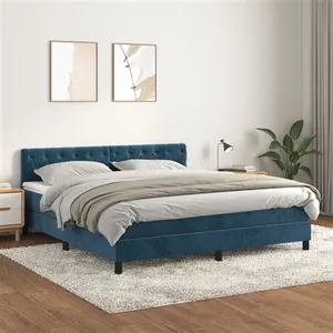 vidaXL Sommier à lattes de lit et matelas Bleu foncé 160x200cm Velours pas cher