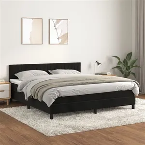 vidaXL Sommier à lattes de lit avec matelas Noir 180x200 cm Velours pas cher