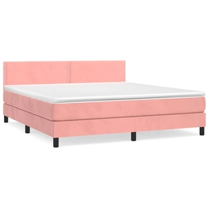 vidaXL Sommier à lattes de lit avec matelas Rose 180x200 cm Velours pas cher