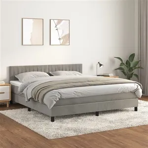 vidaXL Sommier à lattes de lit et matelas Gris clair 180x200cm Velours pas cher