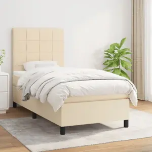 vidaXL Sommier à lattes de lit avec matelas Crème 80x200 cm Tissu pas cher