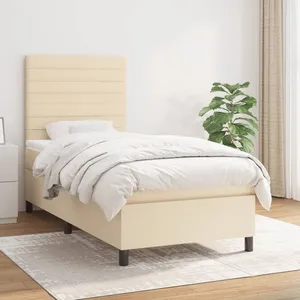 vidaXL Sommier à lattes de lit et matelas Crème 90x190 cm Tissu pas cher