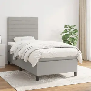 vidaXL Sommier à lattes de lit avec matelas Gris clair 90x200 cm Tissu pas cher