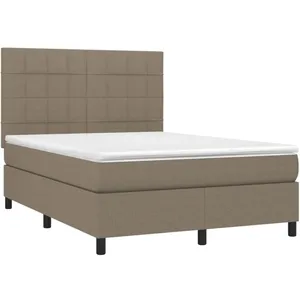 vidaXL Sommier à lattes de lit avec matelas Taupe 140x190 cm Tissu pas cher