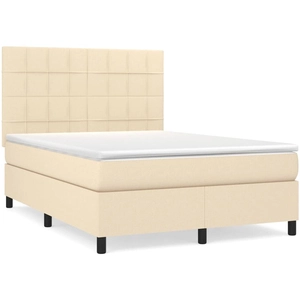 vidaXL Sommier à lattes de lit avec matelas Crème 140x190 cm Tissu pas cher