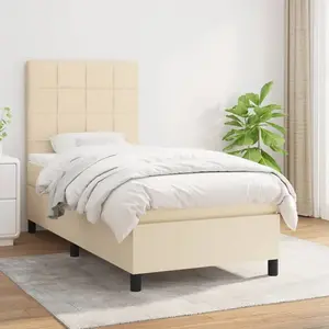 vidaXL Sommier à lattes de lit avec matelas Crème 100x200 cm Tissu pas cher