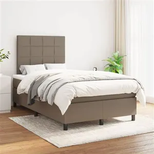 vidaXL Sommier à lattes de lit avec matelas Taupe 120x200 cm Tissu pas cher
