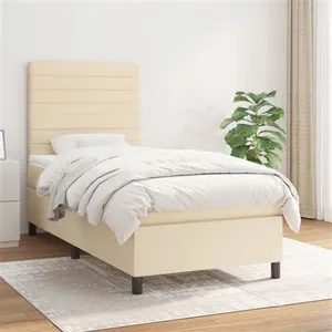 vidaXL Sommier à lattes de lit avec matelas Crème 80x200 cm Tissu pas cher