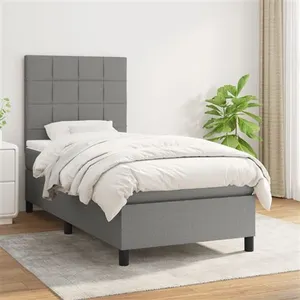 vidaXL Sommier à lattes de lit avec matelas Gris foncé 90x200 cm Tissu pas cher