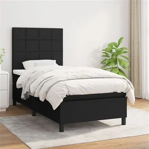 vidaXL Sommier à lattes de lit avec matelas Noir 90x200 cm Tissu pas cher