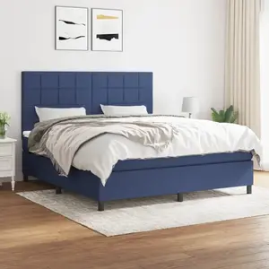 vidaXL Sommier à lattes de lit avec matelas Bleu 160x200 cm Tissu pas cher