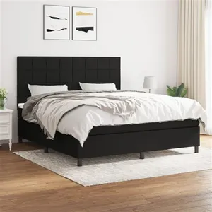 vidaXL Sommier à lattes de lit avec matelas Noir 180x200 cm Tissu pas cher