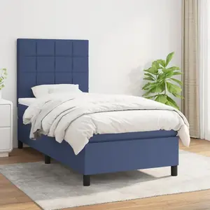 vidaXL Sommier à lattes de lit avec matelas Bleu 90x190 cm Tissu pas cher