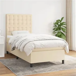 vidaXL Sommier à lattes de lit et matelas Crème 90x190 cm Tissu pas cher