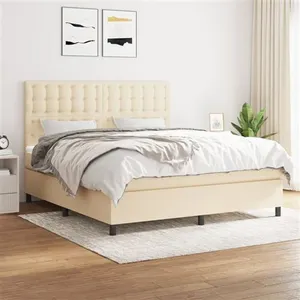 vidaXL Sommier à lattes de lit avec matelas Crème 160x200 cm Tissu pas cher