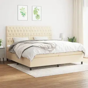 vidaXL Sommier à lattes de lit avec matelas Crème 200x200 cm Tissu pas cher
