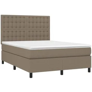 vidaXL Sommier à lattes de lit avec matelas Taupe 140x190 cm Tissu pas cher