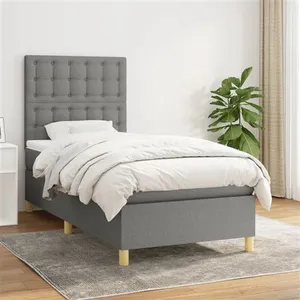 vidaXL Sommier à lattes de lit avec matelas Gris foncé 90x200 cm Tissu pas cher