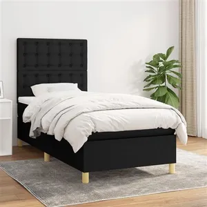 vidaXL Sommier à lattes de lit avec matelas Noir 90x200 cm Tissu pas cher