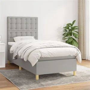 vidaXL Sommier à lattes de lit et matelas Gris clair 90x190 cm Tissu pas cher
