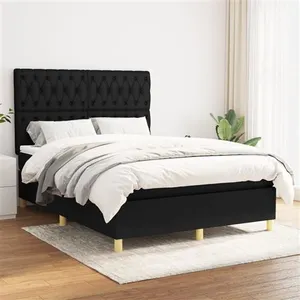 vidaXL Sommier à lattes de lit avec matelas Noir 140x190 cm Tissu pas cher