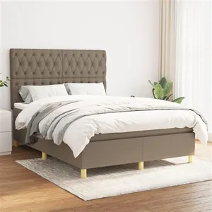 vidaXL Sommier à lattes de lit avec matelas Taupe 140x190 cm Tissu pas cher