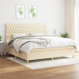 vidaXL Sommier à lattes de lit avec matelas Crème 200x200 cm Tissu pas cher