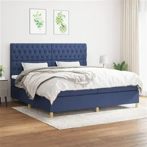 vidaXL Sommier à lattes de lit avec matelas Bleu 200x200 cm Tissu pas cher