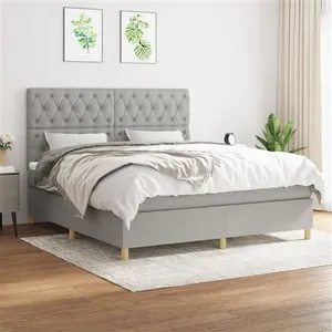 vidaXL Sommier à lattes de lit avec matelas Gris clair 160x200cm Tissu pas cher