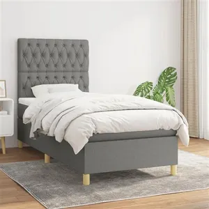 vidaXL Sommier à lattes de lit avec matelas Gris foncé 90x200 cm Tissu pas cher