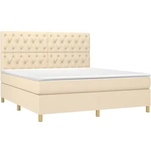 vidaXL Sommier à lattes de lit avec matelas Crème 160x200 cm Tissu pas cher