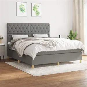 vidaXL Sommier à lattes de lit avec matelas Gris foncé 160x200cm Tissu pas cher