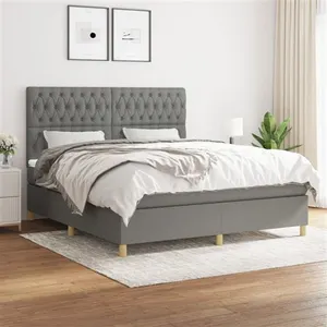 vidaXL Sommier à lattes de lit avec matelas Gris foncé 180x200cm Tissu pas cher