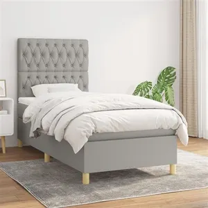 vidaXL Sommier à lattes de lit et matelas Gris clair 90x190 cm Tissu pas cher