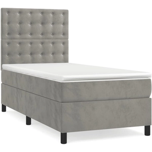 vidaXL Sommier à lattes de lit et matelas Gris clair 140x190cm Velours pas cher