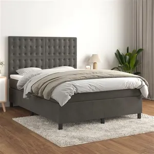 vidaXL Sommier à lattes de lit et matelas Gris foncé 140x190cm Velours pas cher